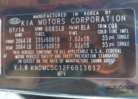 2015 Kia Sedona Sx z USA, uszkodzony, nr VIN KNDMC5C12F6013817